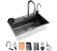 MGCtech Lavello da Cucina A Cascata Lavello in Acciaio Inossidabile Black Intelligence Lavello da Cucina per Postazione di Lavoro A Vasca Singola (Color : Black, S : 80x45x22cm)