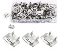 MgcTolBox 100 Pz. Fermaglio Blocca Reggia in Acciaio 10 mm, Sigilli Per Reggetta, Compatibile Con Reggetta da 9-11 mm - Perfetto Per Fissaggi Esterni e Applicazioni Pesanti