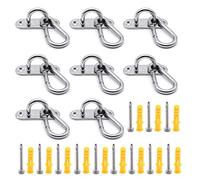 MgcTolBox Gancio per Soffitto SUS304, 8 Piastra ad occhiello Pesante 60mm e 8 Moschettone e 16 viti autofilettanti per Fissaggio a Parete o a Soffitto, tenda da sole, Amaca, Sacco da Boxe