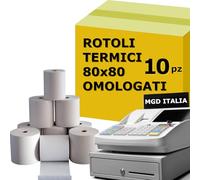MGD ITALIA Rotoli Termici 80mm x 80m, Anima 12mm, 55 g/m², BPA Free - Carta Termica per Registratore di Cassa/RT/POS (Confezione 10)