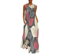 MGDIFYXAA Abiti Piante Eleganti da Donna Estivi fluidi - Casual Maxi Abito Foglie Senza Maniche Scollo a V Spiaggia Vacanze Prendisole con Tasche per Feste, Club 5XL
