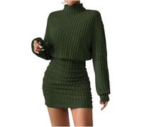 MGDIFYXAA Abito in Maglia da Donna - Gonna A Portafoglio in Maglia da Donna Autunno Inverno con Collo Alto, Calda, Elegante, Sottile, Sexy, A Maniche Lunghe, Verde L