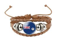 MGDIFYXAA Bracciale In Pelle Intrecciata Multistrato Marrone Con Bandiera Delle Isole Falkland, Regolabile, Per Uomo E Donna, Marrone, 18 Mm