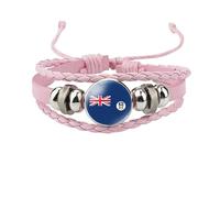 MGDIFYXAA Bracciale Multistrato In Pelle, Braccialetto Regolabile Con Bandiera Delle Isole Falkland, Gioiello Punk, Accessorio Patriottico Originale Per Uomo E Donna, Rosa, 18 Mm