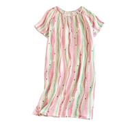 MGDIFYXAA Camicia da Notte Donna - Abito Estivo da Donna Camicia da Notte in crêpe di Cotone Gonna A Maniche Corte Girocollo Colore Abito Carino per La Casa di Media Lunghezza Taglie Forti, Rosa, XL