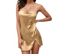 MGDIFYXAA Camicia da Notte Donna - Camicia da Notte da Donna in Raso di Seta Color Ghiaccio Mini Indumenti da Notte Senza Spalline Camicia da Notte Estiva per La Casa, Oro, 3XL