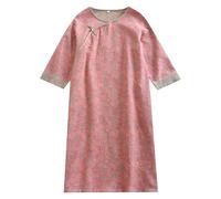 MGDIFYXAA Camicia da Notte Estiva A Maniche A Tre Quarti, in Cotone E Jacquard Bifacciale, Abito da Notte in Stile Cinese, Gonna da Mamma in Stile Vintage Rosa XL