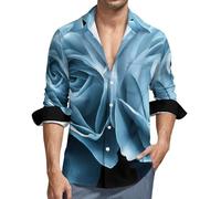 MGDIFYXAA Camicia da Uomo a Maniche Lunghe Lino - Camicie Due Petali di Rosa Slim Fit Casual, Classiche Formal Camicia da Lavoro Blu Basic Abito Primavera Autunno Estate Shirt XXL