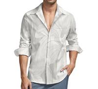 MGDIFYXAA Camicia da Uomo a Maniche Lunghe Lino - Camicie Elegante Orchidea Bianca Slim Fit Casual, Classiche Formal Camicia da Lavoro Bianco Basic Abito Primavera Autunno Estate Shirt 7XL