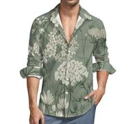 MGDIFYXAA Camicia da Uomo a Maniche Lunghe Lino - Camicie Elegante Selvatica Verde Slim Fit Casual, Classiche Formal Camicia da Lavoro Grigio-Verde Basic Abito Primavera Autunno Estate Shirt 5XL