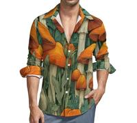 MGDIFYXAA Camicia da Uomo a Maniche Lunghe Lino - Camicie Fungo Arancione Slim Fit Casual, Classiche Formal Camicia da Lavoro Verde Basic Abito Primavera Autunno Estate Shirt 6XL