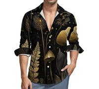 MGDIFYXAA Camicia da Uomo a Maniche Lunghe Lino - Camicie Pianta di Tarassaco Dorato Slim Fit Casual, Classiche Formal Camicia da Lavoro Nero Basic Abito Primavera Autunno Estate Shirt L