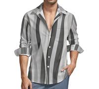 MGDIFYXAA Camicia da Uomo a Maniche Lunghe Lino - Camicie Strisce Ondulate Verticali Slim Fit Casual, Classiche Formal Camicia da Lavoro Grigio Scuro Basic Abito Primavera Autunno Estate Shirt S