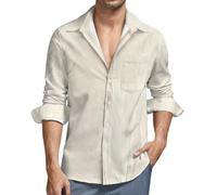 MGDIFYXAA Camicia da Uomo a Maniche Lunghe Lino - Camicie Struttura Semplice Dell'Albero Slim Fit Casual, Classiche Formal Camicia da Lavoro Beige Basic Abito Primavera Autunno Estate Shirt 3XL