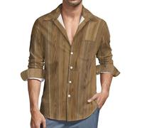 MGDIFYXAA Camicia da Uomo a Maniche Lunghe Lino - Camicie Venature del Legno retrò Slim Fit Casual, Classiche Formal Camicia da Lavoro Marrone Basic Abito Primavera Autunno Estate Shirt XXL
