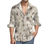 MGDIFYXAA Camicia Lino Beige Uomo Manica Lunga Camicia Petali Bianchi Casual Estiva con Bottoni Slim Fit Hawaiana Maglietta da Spiaggia Comode Leggera Shirt Taglie Forti 7XL