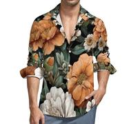 MGDIFYXAA Camicia Lino Nero Uomo Manica Lunga Camicia Piante A Foglia Verde di Crisantemo Casual Estiva con Bottoni Slim Fit Hawaiana Maglietta da Spiaggia Comode Leggera Shirt Taglie Forti 6XL