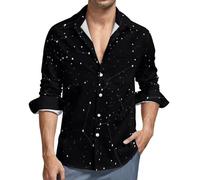 MGDIFYXAA Camicia Lino Uomo - Manica Lunga Stretch Camicie Nero, Estiva Casual con Bottoni Camicia Costellazioni Stellari da Spiaggia Regolare Classiche S