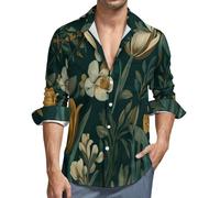 MGDIFYXAA Camicia Narciso retrò da Uomo a Maniche Lunghe, in Lino, con Colletto rovesciato, vestibilità Regolare Button-Down Formale Casual da Lavoro con Tasche,Verde 5XL