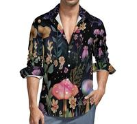 MGDIFYXAA Camicia Nero Uomo Maniche Lunghe Elasticizzata - Camicia Piante della Foresta delle Fiabe da Uomo a Maniche Lunga Casual Regolare con Bottoni e Tasca per Ufficio Cerimonia e Casual M