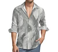 MGDIFYXAA Camicia Piume Bianche da Uomo a Maniche Lunghe, in Lino, con Colletto rovesciato, vestibilità Regolare Button-Down Formale Casual da Lavoro con Tasche,Grigio S