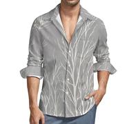 MGDIFYXAA Camicia Rami in Lamina d'Argento da Uomo a Maniche Lunghe, in Lino, con Colletto rovesciato, vestibilità Regolare Button-Down Formale Casual da Lavoro con Tasche,Grigio 6XL