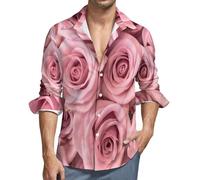 MGDIFYXAA Camicia Rose Rosa da Uomo a Maniche Lunghe, in Lino, con Colletto rovesciato, vestibilità Regolare Button-Down Formale Casual da Lavoro con Tasche,Rosa 6XL