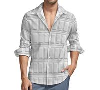 MGDIFYXAA Camicia Trama Rettangolare da Uomo a Maniche Lunghe, in Lino, con Colletto rovesciato, vestibilità Regolare Button-Down Formale Casual da Lavoro con Tasche,Grigio 4XL