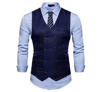 MGDIFYXAA Gilet Da Uomo Formale - Gilet Eleganti Da Uomo Gilet Da Uomo Casual Slim Fit Gilet Doppiopetto Gilet Giacca Da Lavoro Formale, Blu Scuro, M