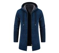 MGDIFYXAA Maglione Cardigan da Uomo - Maglieria da Uomo Autunno/Inverno Giacca da Uomo Cardigan di Media Lunghezza Ispessito con Cappuccio E Cerniera Capispalla Blu M