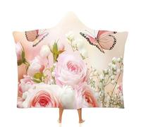 MGDIFYXAA Morbida ed Coperta con Cappuccio in Flanella Sogno, Perfetta per Il Divano o Il Letto, Ideale per Tutte Le Occasioni - Rosa Farfalla,130 × 100 cm