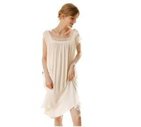 MGDIFYXAA Retro Garza Raso Bianco Notte Abito Donna Francese Dolce Principessa Gonna Lunga Semplice Camicie da Notte Pizzo Pigiama Bianco L