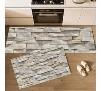 MGDIFYXAA Set di 2 tappeti da cucina anti fatica,Muro in pietra grigio chiaro tappetini da cucina per la decorazione della casa e l'ufficio,antiscivolo,comodi