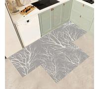 MGDIFYXAA Set di 2 Tappeti da Cucina, Tappetini da Cucina Arte Lavabili, Runner Antiscivolo, Ombra dell'albero in lamina d'argento Tappetino Assorbente per Ingresso e Ufficio,40×60cm+40×120cm