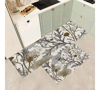 MGDIFYXAA Set di 2 Tappeti da Cucina, Tappetini da Cucina Piante retrò Lavabili, Runner Antiscivolo, Fiori selvatici di cardo Tappetino Assorbente per Ingresso e Ufficio,43×75cm+43×150cm
