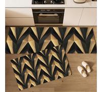 MGDIFYXAA Set di tappetini da cucina, antiscivolo, resistenti, 2 pezzi, lavabili, per cucina, lavanderia, camera da letto (Triangolo origami in lamina d'oro,43×75cm+43×120cm)