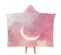 MGDIFYXAA Sogno Coperta con cappuccio di Flanella,150 × 200 cm Luna Rosa nel Cielo Coperta in Pile Copertas Calda Invernale per Divano o Letto Singolo/Matrimoniale