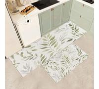 MGDIFYXAA Tappeto Cucina 50×80cm+50×150cm,Tappeto Cucina Acquerello Antiscivolo Lavabile, Anti-Fatica Passatoia Foglie di ulivo Tappeti Impermeabile per Corridoio, Lavanderia