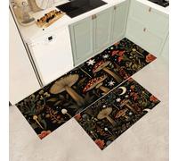 MGDIFYXAA Tappeto Cucina 50×80cm+50×150cm,Tappeto Cucina Piante retrò Antiscivolo Lavabile, Anti-Fatica Passatoia Funghi di bosco Tappeti Impermeabile per Corridoio, Lavanderia