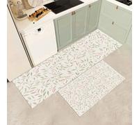 MGDIFYXAA Tappeto Cucina 50×80cm+50×150cm,Tappeto Cucina Piante semplici Antiscivolo Lavabile, Anti-Fatica Passatoia Piccola foglia Tappeti Impermeabile per Corridoio, Lavanderia