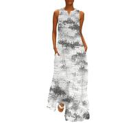 MGDIFYXAA Vestito Donna Scollo a V Lungo Maxi Senza Maniche Struttura- Abito Stampa Linee per Graffiti Elegante da Festa con Tasche per Cerimonia o Spiaggia L