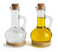 MGE - Set di 2 Oliera Vetro - Porta Olio e Aceto - Dispenser Olio, Bottiglia Olio Vetro Oliva, Contenitore Porta Olio, Dispenser Olio da Cucina - Oliera da Tavola - Design Retro - 230 ml
