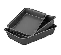 MGE - Set di 3 Teglie da Forno - Stampo da Forno Rettangolare - Lasagnera da Forno - Teglia Forno Antiaderente in Acciaio al Carbonio - Stampo per Forno - Rostiera Antiaderente - Set di 3