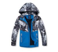MGEOY Giacca antipioggia per ragazzi, leggera, impermeabile, con cappuccio, foderata in pile, giacca a vento per bambini, colore grigio 8/9