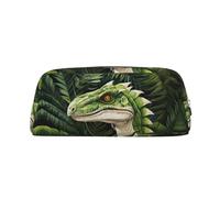 MGGAklp Astuccio con stampa di dinosauri e foglie di palma, spazioso ed elegante, con cerniera, ideale come regalo per scuola e ufficio, Argento, Taglia unica, Organizer per borse