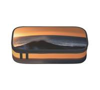 MGGAklp Astuccio portatile con stampa di onde sul mare con scritta "Last Sun Rays of Over The Sea Waves" con doppia cerniera, astuccio portatile per scuola e ufficio