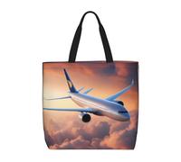MGGAklp Bella borsa di totalizzatore della stampa dell'aeroplano del cielo con le borse riutilizzabili alla moda della spalla della chiusura lampo per il lavoro di acquisto,