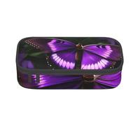 MGGAklp Bellissimo astuccio viola con stampa di farfalle con doppia cerniera, astuccio portatile per scuola e ufficio