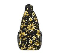 MGGAklp Borsa a tracolla con stampa floreale nera e oro in diagonale borsa a tracolla impermeabile leggera da uomo donna