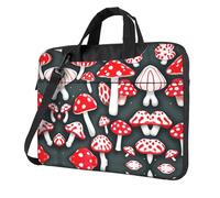 MGGAklp Borsa a tracolla per computer portatile con stampa a fungo bianco rosso impermeabile con tracolla regolabile, Nero , 15.6 inch